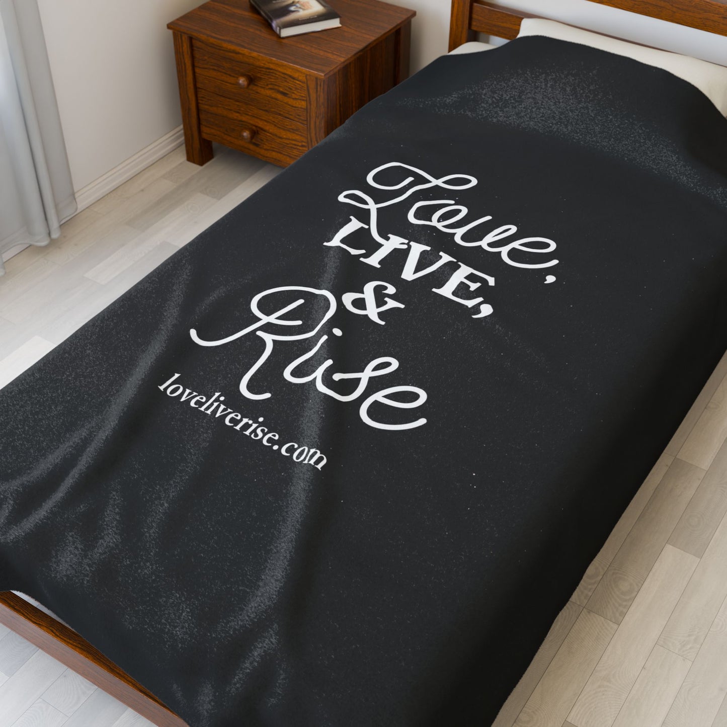 Cozy Inspirational Velveteen Plush Blanket, Soft Throw for Living Room, Motivational Gift, Home Decor, Love Live Rise