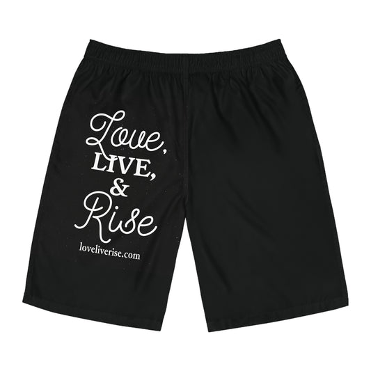 Men's Board Shorts with "Love, LIVE, & Rise" - Beachwear, Summer Swimwear, Activewear, Gift for Men, Relaxation Shorts
