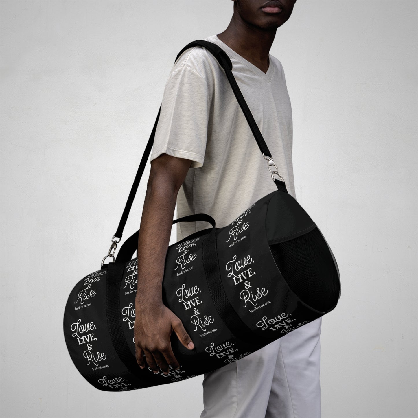 Inspirational Duffel Bag - Love Live & Rise, Gym Bag, Weekend Getaway Bag, Travel Bag, Workout Tote, Motivational Gift