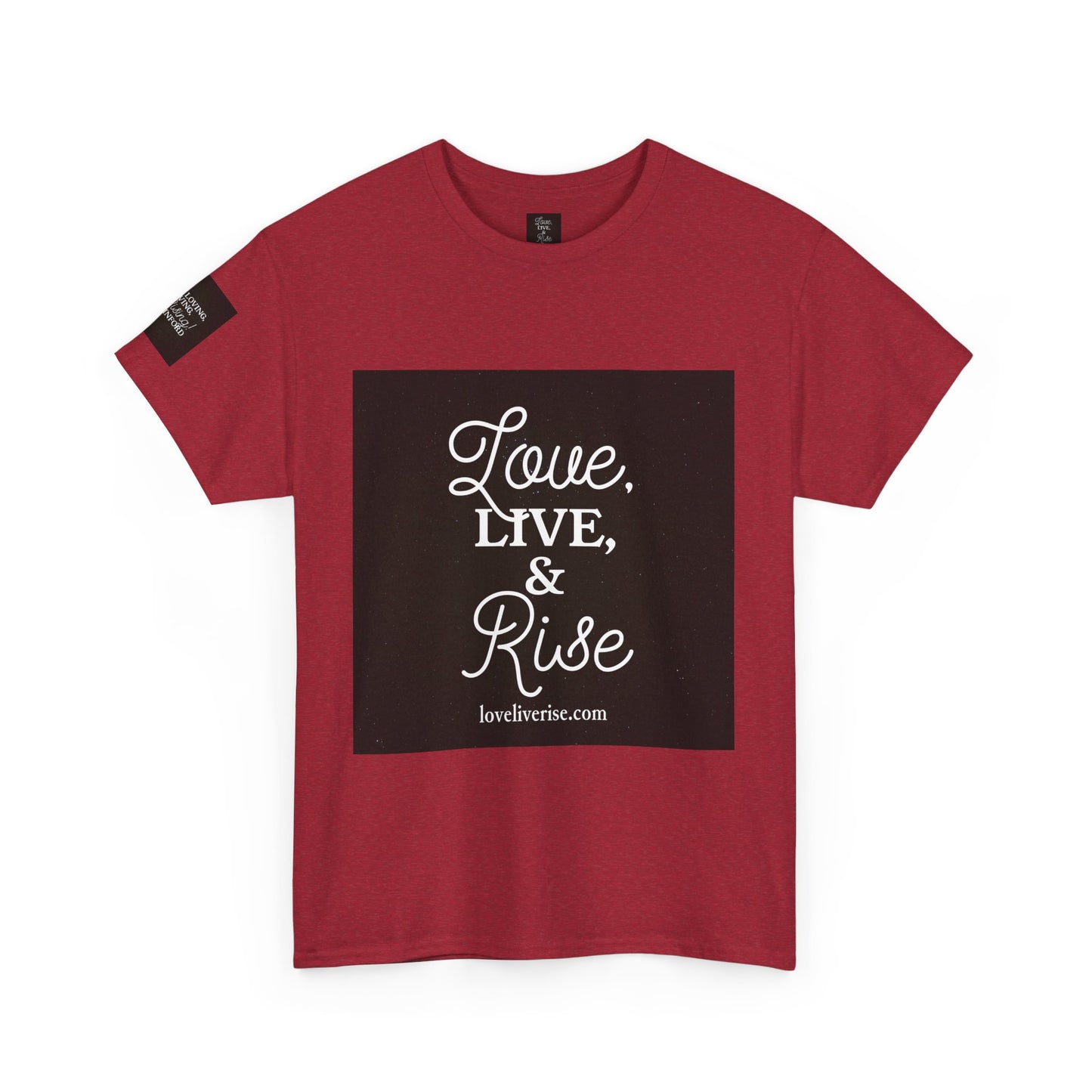 Inspirational Unisex Cotton Tee - Love, Live & Rise, Motivational Shirt, Affirmation Tee, Gift for Friends, Casual Wear