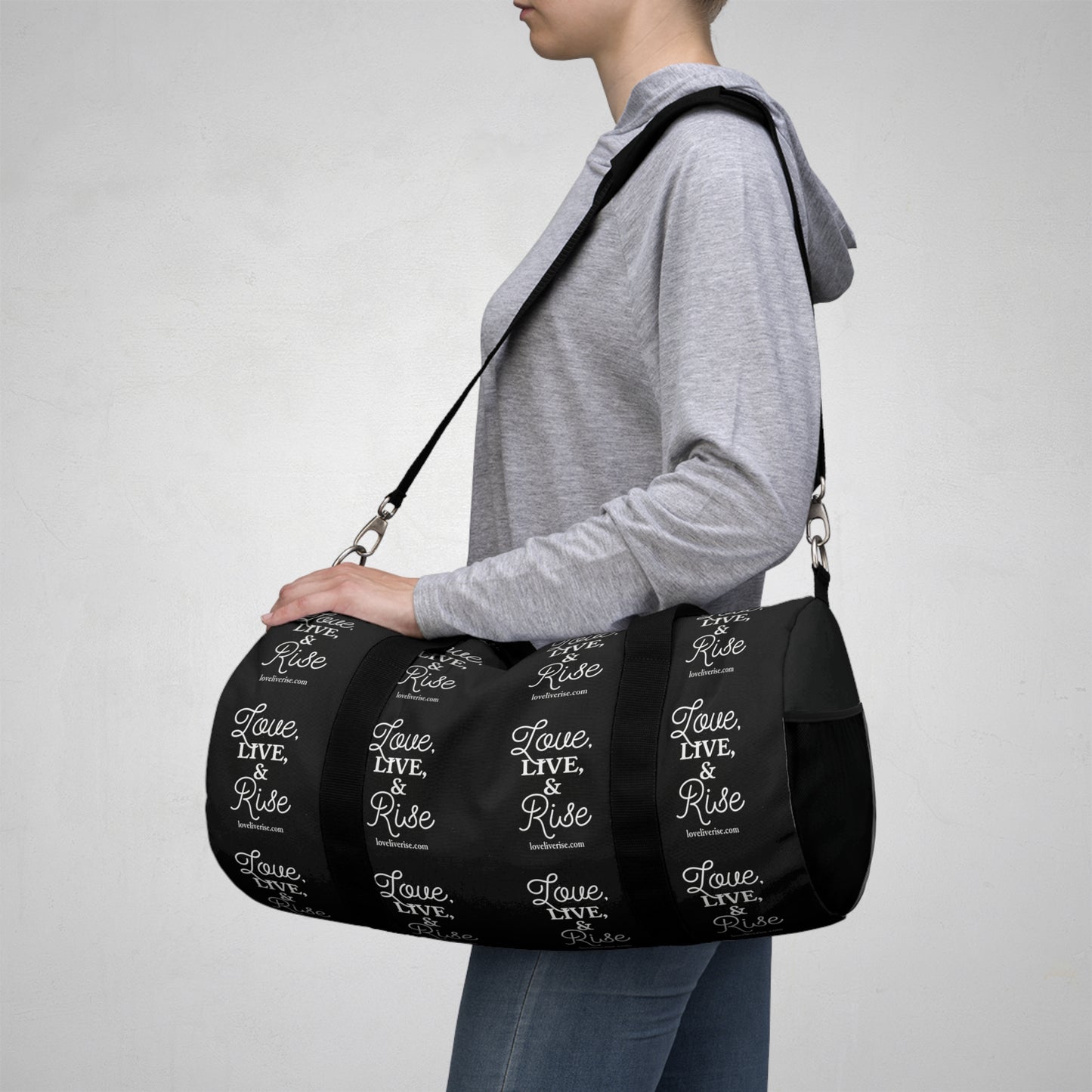 Inspirational Duffel Bag - Love Live & Rise, Gym Bag, Weekend Getaway Bag, Travel Bag, Workout Tote, Motivational Gift
