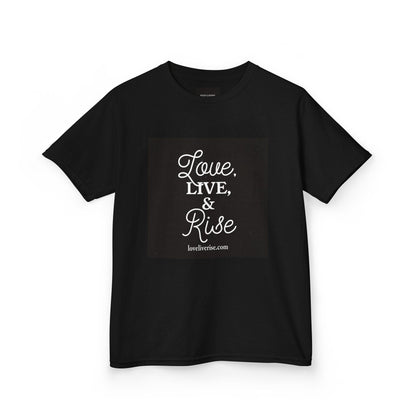 Inspirational Kids Tee - Love, Live & Rise Shirt, Youth Motivational T-Shirt, Positive Message Tee, Children’s Gift, Everyday Wear