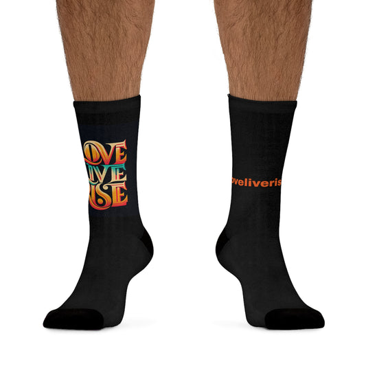 Colorful Recycled Poly Socks with Positive Vibes, Eco-friendly Gifts for Friends, Love Themed Socks, Sustainable Fashion Accessories, [...]