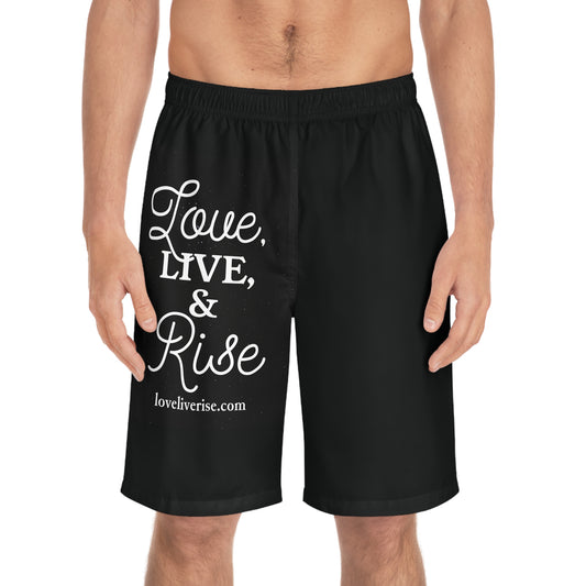 Men's Board Shorts with "Love, LIVE, & Rise" - Beachwear, Summer Swimwear, Activewear, Gift for Men, Relaxation Shorts