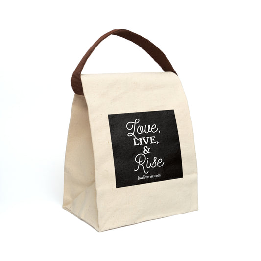 Inspirational Canvas Lunch Bag, Love Live Rise Tote, Eco-Friendly Lunchbox, Motivational Gift, Sustainable Food Carrier